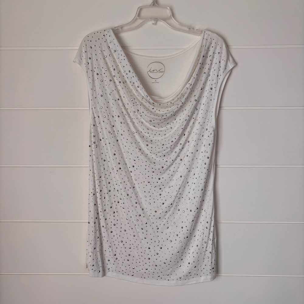 INC International Concepts White Sleeveless Top with embellishments Size XL